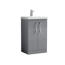 Balterley Level Contemporary Bathroom 2 Soft Close Door & Thin-Edge Floor Standing Vanity Unit Basin, Satin Grey, 500mm