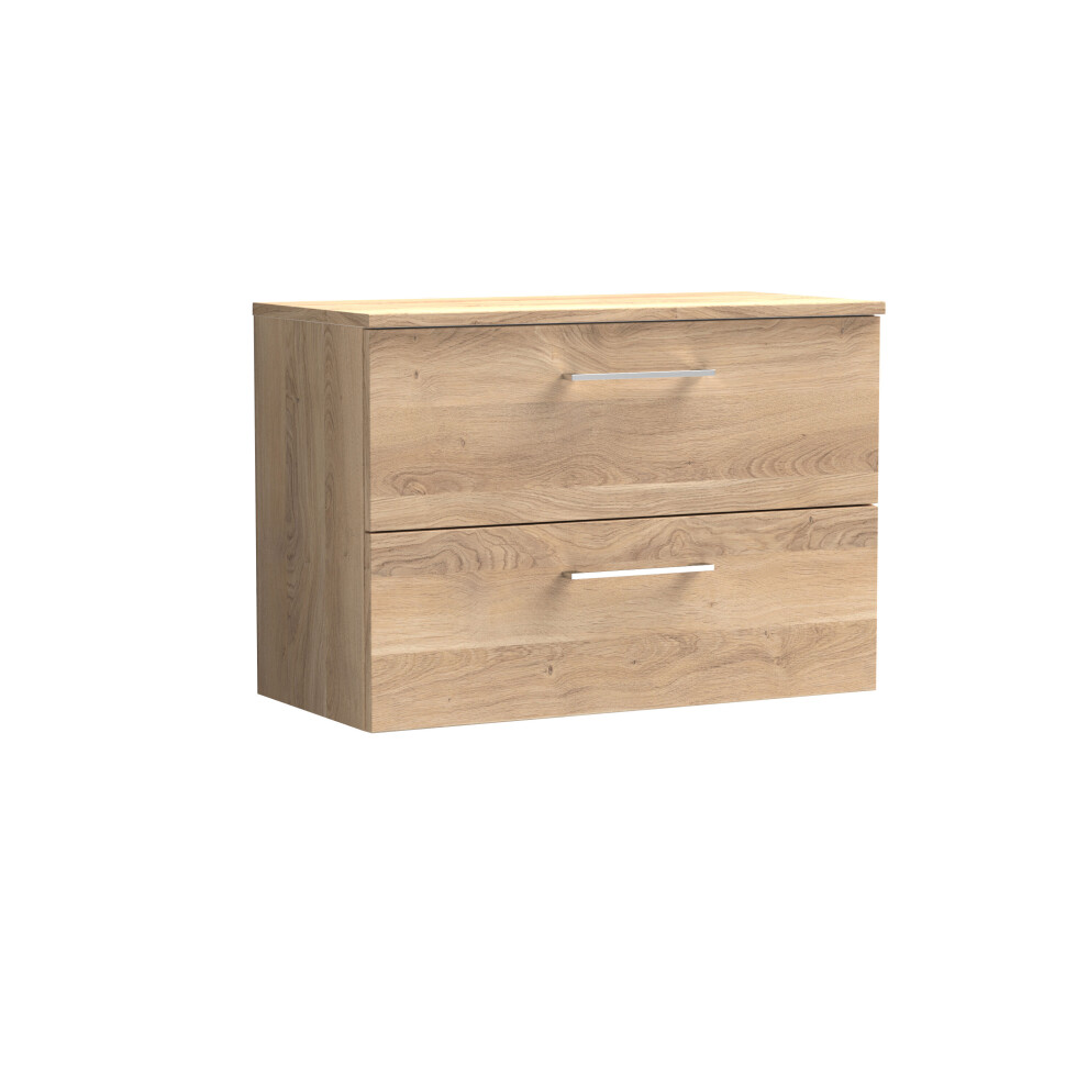 Balterley Level Modern Bathroom 800Mm Wall Hung 2 Soft Close Drawer Vanity Unit With Worktop, 558 X 805 X 390Mm, Bleached Oak