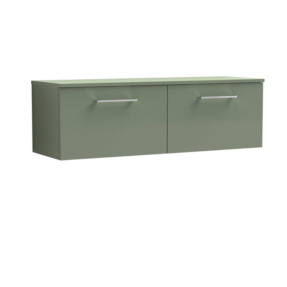 Balterley Level Modern Bathroom 1200Mm Wall Hung 2-Soft Close Drawer Vanity Unit With Worktop, 1205 X 377 X 390Mm, Satin Green