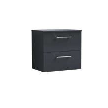 Balterley Level Modern Bathroom 600mm Wall Hung 2 Soft Close Drawer Vanity Unit, Laminate Worktop, 557 x 605 x 383mm, Dark Grey