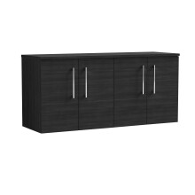 Balterley Level Modern Bathroom 1200mm Wall Hung 4-Door Vanity Unit with Worktop, Soft Close Doors, Charcoal Black