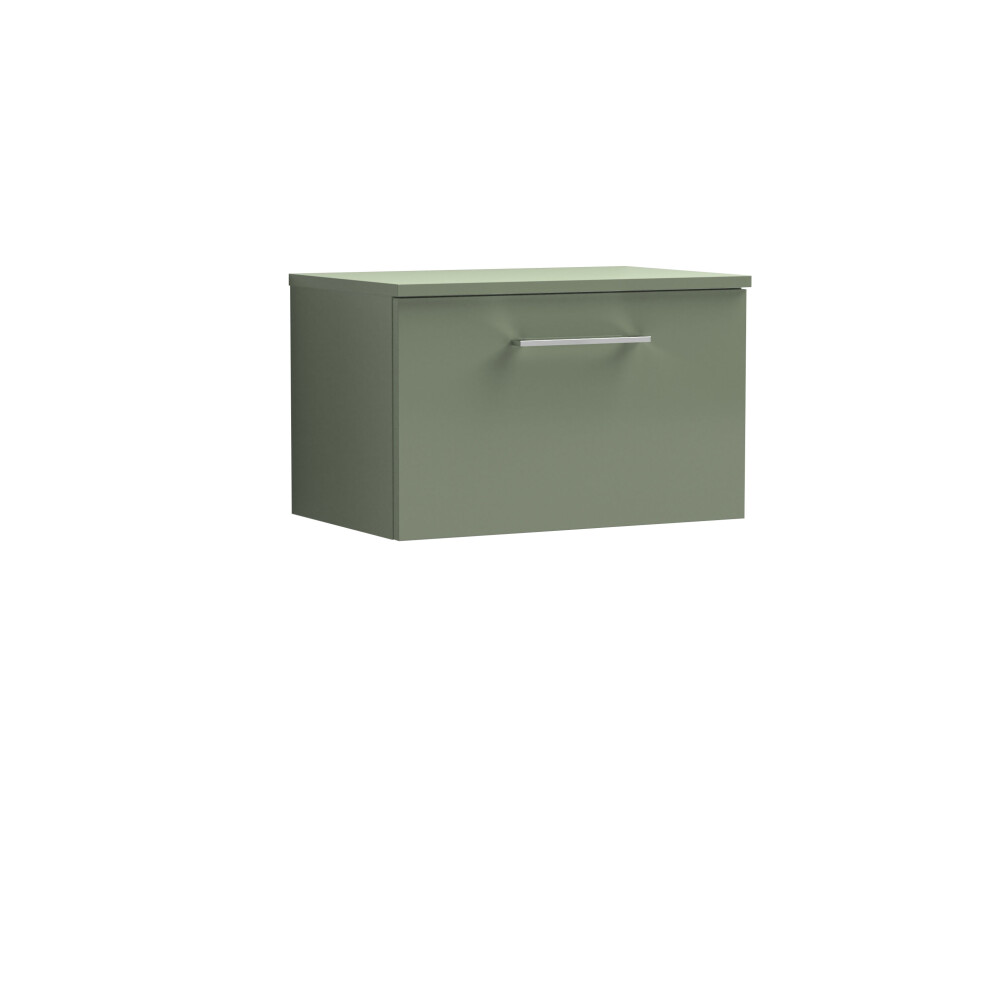 Balterley Level Contemporary Bathroom 600Mm Wall Hung 1-Soft Close Drawer Vanity Unit With Worktop, 605 X 377 X 390Mm, Satin Green