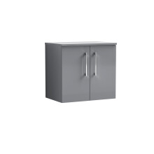Balterley Level Modern Bathroom 600mm Wall Hung 2-Door Vanity Unit with Laminate Worktop, Soft Close Doors, Satin Grey
