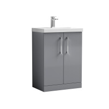 Balterley Level Contemporary Bathroom 2 Soft Close Door & Thin-Edge Floor Standing Vanity Unit Basin, Satin Grey, 600mm