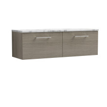Balterley Level 1200mm Wall Hung 2 Drawer Vanity Unit & Laminate Worktop for Spacious Natural-Wood Bathroom Storage Solace Oak