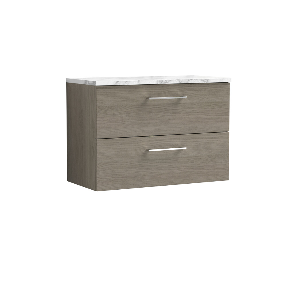 Balterley Level 800Mm Wall Hung 2 Drawer Vanity Unit With Laminate Worktop For Stylish Compact Bathroom Storage Solace Oak