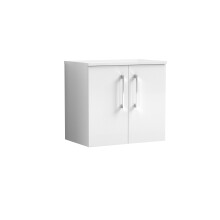 Balterley Level 600mm Wall Hung 2-Door Vanity Unit with Worktop, Soft Close Doors, Wall Mounted, 600 x 557 x 383mm, Gloss White