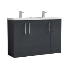Balterley Level 1200mm Floor Standing 4 Door Vanity Unit with Double Basin & Handles for Modern Bathroom Storage - Dark Grey