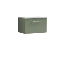 Balterley Level 600mm Wall Hung Single Drawer Vanity Unit with Laminate Worktop for Modern Bathroom Storage - Satin Green