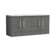 Balterley Level 1200mm Wall Hung 4 Door Vanity Unit with Laminate Worktop for Contemporary Bathroom Storage - Anthracite Woodgrain
