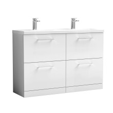 Balterley Level 1200mm Floor Standing 4 Drawer Double Basin Vanity Unit for Modern Bathroom Storage - Gloss White