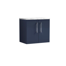 Balterley Level 600mm Wall Hung 2 Door Vanity Unit with Laminate Worktop for Compact Contemporary Bathroom Storage - Midnight Blue