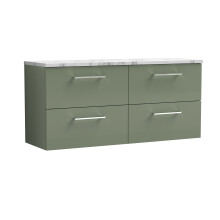 Balterley Level 1200mm Wall Hung 4 Drawer Vanity Unit & Laminate Worktop for Modern Bathroom Storage - Satin Green