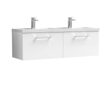 Balterley Level 1200mm Wall Hung 2-Drawer Vanity Unit with Double Basin for Modern Bathroom Storage - Gloss White