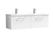 Balterley Level 1200mm Wall Hung 2 Drawer Vanity Unit with Double Basin for Modern Bathroom Storage - Gloss White