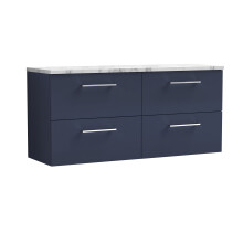 Balterley Level 1200mm Wall Hung 4 Drawer Vanity Unit & Laminate Worktop for Spacious Modern Bathroom Storage, Midnight Blue