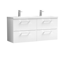 Balterley Level 1200mm Wall Hung 4 Drawer Vanity Unit with Double Basin for Modern Bathroom Storage - Gloss White
