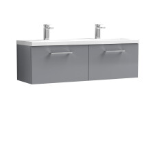 Balterley Level 1200mm Wall Hung 2 Drawer Vanity Unit with Double Basin for Modern Bathroom Storage - Satin Grey