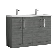 Balterley Level 1200mm Floor Standing 4 Door Vanity Unit with Double Basin for Modern Bathroom Storage - Anthracite Woodgrain