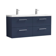 Balterley Level 1200mm Wall Hung 4 Drawer Vanity Unit with Double Basin for Modern Bathroom Storage - Midnight Blue