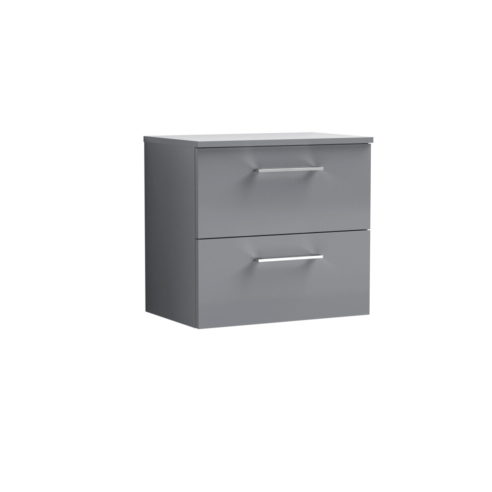Balterley Level Modern Bathroom 600Mm Wall Hung 2 Soft Close Drawer Vanity Unit With Worktop, 557 X 605 X 383Mm, Satin Grey