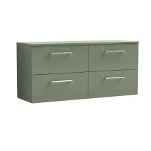 Balterley Level Modern Bathroom 4 Soft Close Drawer Wall Hung Vanity Unit with Worktop, Satin Green, 1200 mm