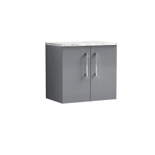 Balterley Level 600mm Wall Hung 2 Door Vanity Unit with Laminate Worktop for Compact Modern Bathroom Storage Satin Grey