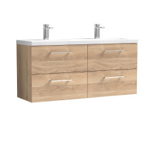 Balterley Level 1200mm Wall Hung 4 Drawer Vanity Unit with Double Basin for Modern Bathroom Storage - Bleached Oak