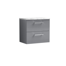 Balterley Level 600mm Wall Hung 2 Drawer Vanity Unit with Laminate Worktop for Stylish Compact Bathroom Storage Satin Grey