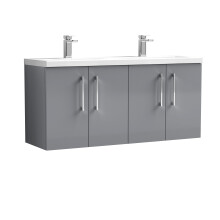 Balterley Level 1200mm Wall Hung 4 Door Double Basin Vanity Unit for Modern Bathroom Storage - Satin Grey