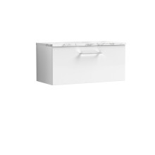 Balterley Level 800mm Wall Hung 1 Drawer Vanity Unit with Laminate Worktop for Compact Modern Bathroom Storage - Gloss White