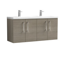 Balterley Level 1200mm Wall Hung 4 Door Vanity Unit with Double Basin for Modern Bathroom Storage - Solace Oak