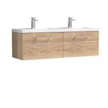Balterley Level 1200mm Wall Hung 2 Drawer Vanity Unit with Double Basin for Modern Bathroom Storage - Bleached Oak