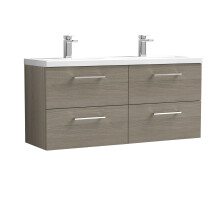 Balterley Level 1200mm Wall Hung 4 Drawer Vanity Unit with Double Basin for Modern Bathroom Storage - Solace Oak