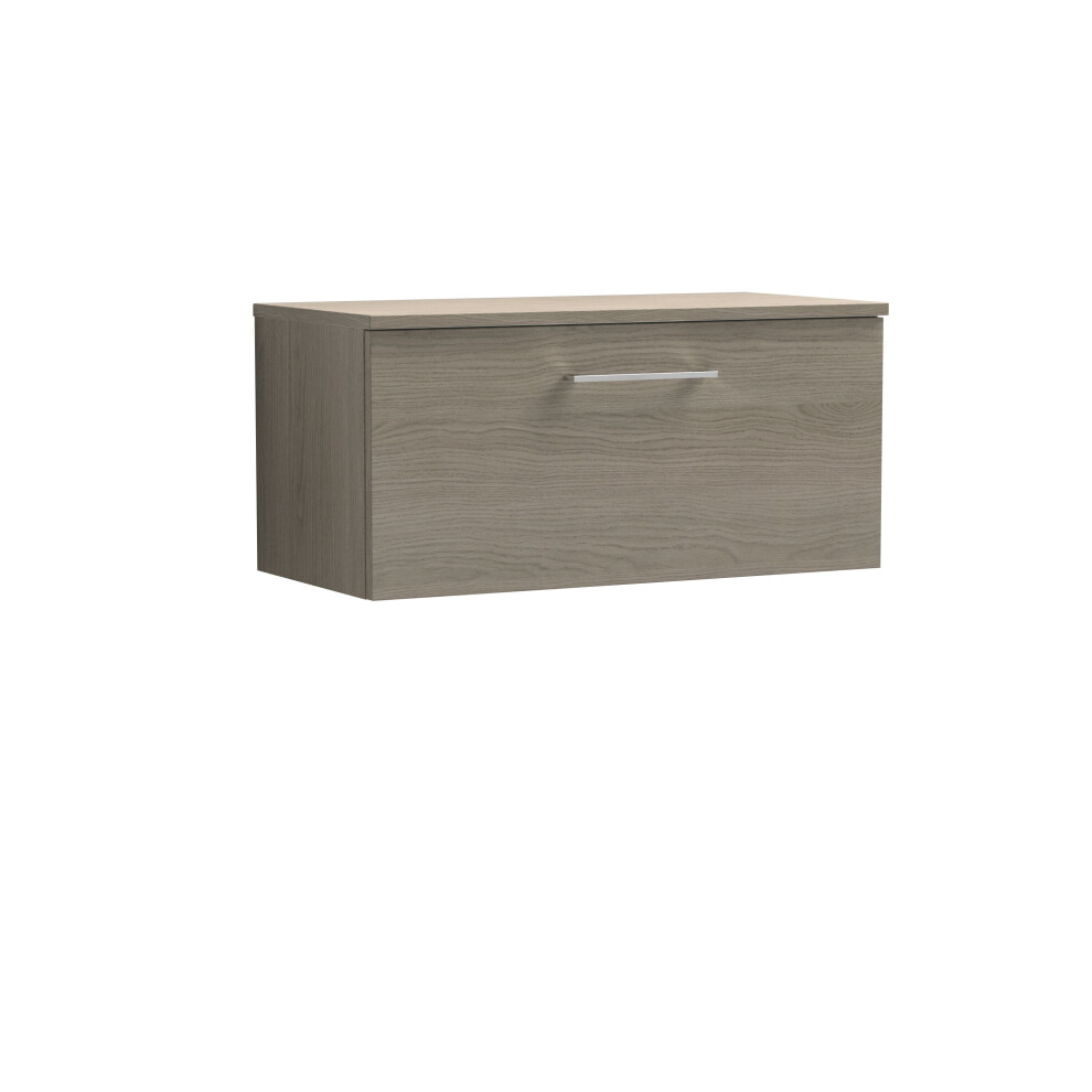Balterley Level Modern Bathroom 800Mm Wall Hung 1-Soft Close Drawer Vanity Unit With Worktop, 805 X 377 X 390Mm, Solace Oak