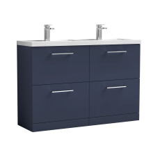 Balterley Level 1200mm Floor Standing 4 Drawer Vanity Unit & Double Basin for Modern Bathroom Storage - Midnight Blue