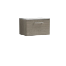Balterley Level 600mm Wall Hung 1 Drawer Vanity Unit with Laminate Worktop for Compact Natural-Wood Bathroom Storage - Solace Oak