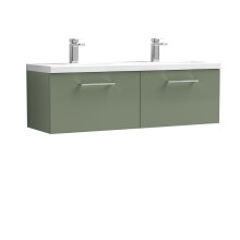 Balterley Level 1200mm Wall Hung 2-Drawer Vanity Unit with Double Basin & Handles for Modern Bathroom Storage - Satin Green