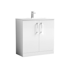 Balterley Level Contemporary Bathroom 2-Door Floor-Standing Curved Basin Vanity Unit, Gloss White, 800mm