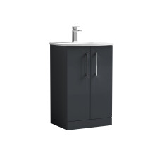 Balterley Level Contemporary Bathroom 2-Door Floor-Standing Curved Vanity Unit, Dark Grey, 500mm