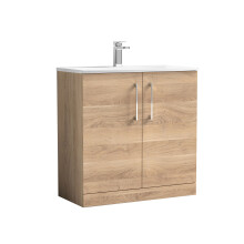 Balterley Level Modern Bathroom Floor Standing 2-Door Vanity & Basin, Bleached Oak, 800mm