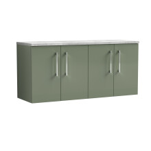 Balterley Level 1200mm Wall Hung 2 Door Vanity Unit with Laminate Worktop for Modern Bathroom Storage - Satin Green