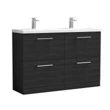 Balterley Level 1200mm Floor Standing 4 Drawer Double Basin Vanity Unit for Modern Bathroom Storage - Charcoal Black