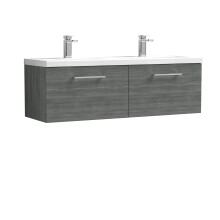 Balterley Level 1200mm Wall Hung 2 Drawer Vanity Unit with Double Basin for Modern Bathroom Storage - Anthracite Woodgrain