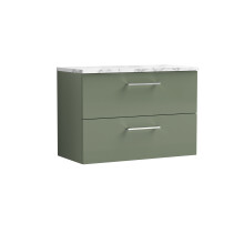 Balterley Level 800mm Wall Hung 2 Drawer Vanity Unit & Laminate Worktop for Modern Bathroom Storage - Satin Green