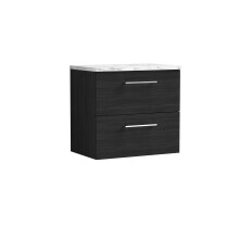 Balterley Level 600mm Wall Hung 2 Drawer Vanity Unit & Laminate Worktop for Modern Bathroom Storage - Charcoal Black