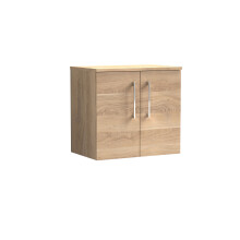 Balterley Level Modern Bathroom 600mm Wall Hung 2-Door Vanity Unit with Worktop, Soft Close Doors, Bleached Oak