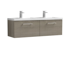 Balterley Level 1200mm Wall Hung 2 Drawer Vanity Unit & Double Basin for Modern Bathroom Storage - Solace Oak