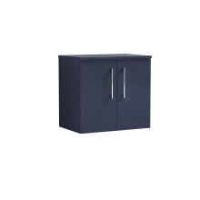 Balterley Level Modern Bathroom 600mm Wall Hung 2-Door Vanity Unit with Worktop, Soft Close Doors, Midnight Blue