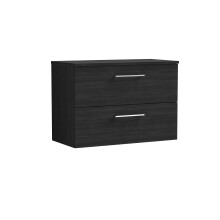 Balterley Level Modern Bathroom 2 Soft Close Drawer Wall Hung Vanity Unit with Worktop, Charcoal Black, 800 mm